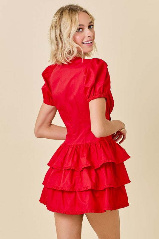 Poplin Tiered Romper Dress